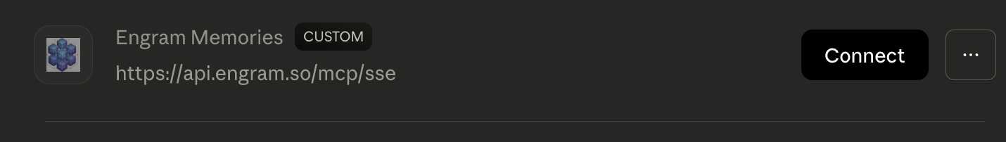 Engram Memories connector listed with Connect button enabled
