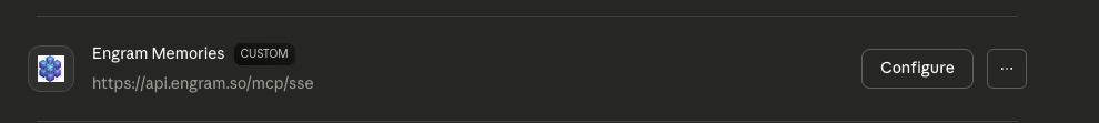 Engram Memories connector showing Configure button after successful authorization