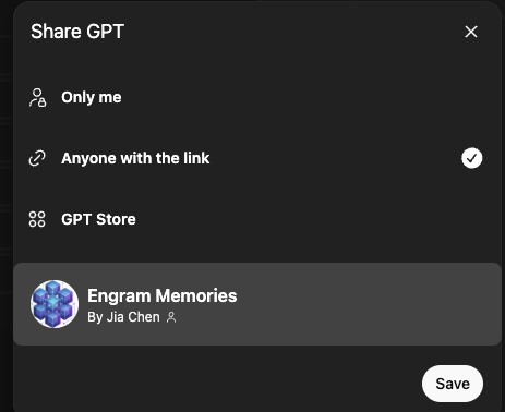 Share GPT dialog with sharing options